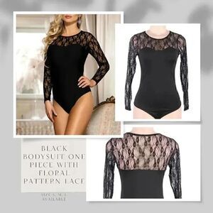 🏷🆕Women's Small Black Teddy Bodysuit one piece long sleeves floral pattern